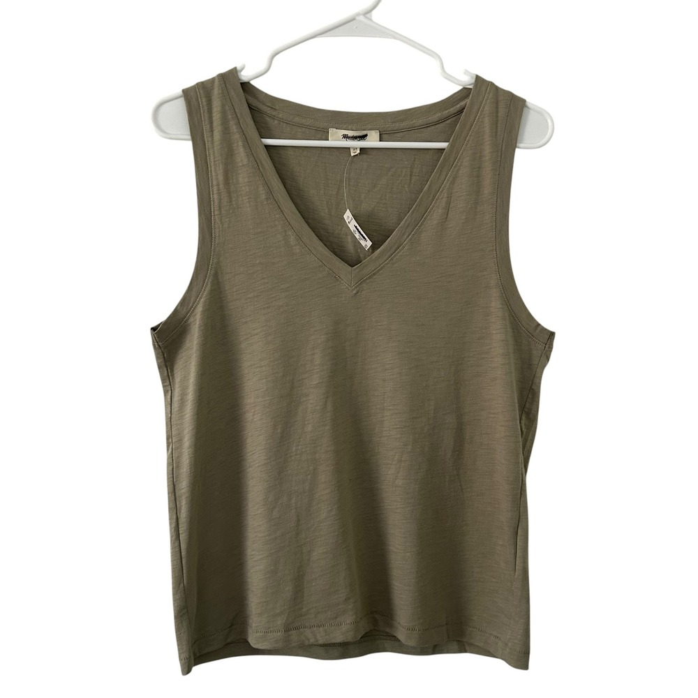 Madewell Womens Slub Cotton Relaxed V-Neck Sagebrush Oversized Tank Top XS New